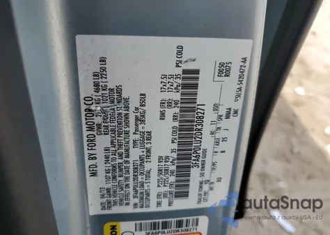 2013 Ford Fusion Se Hybrid z USA, uszkodzony, nr VIN 3FA6P0LU2DR308271